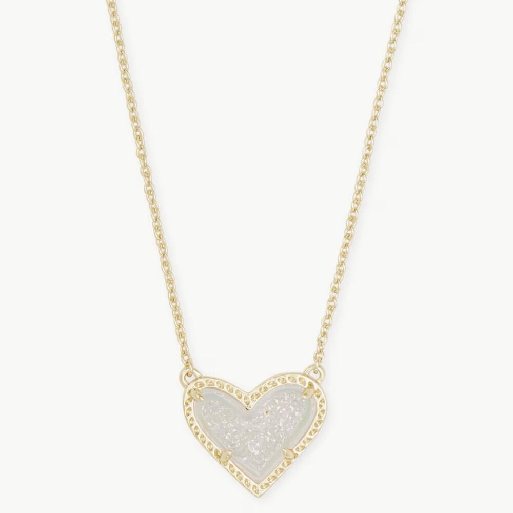 Kendra Scott Ari Heart Gold Pendant Necklace in Iridescent Drusy